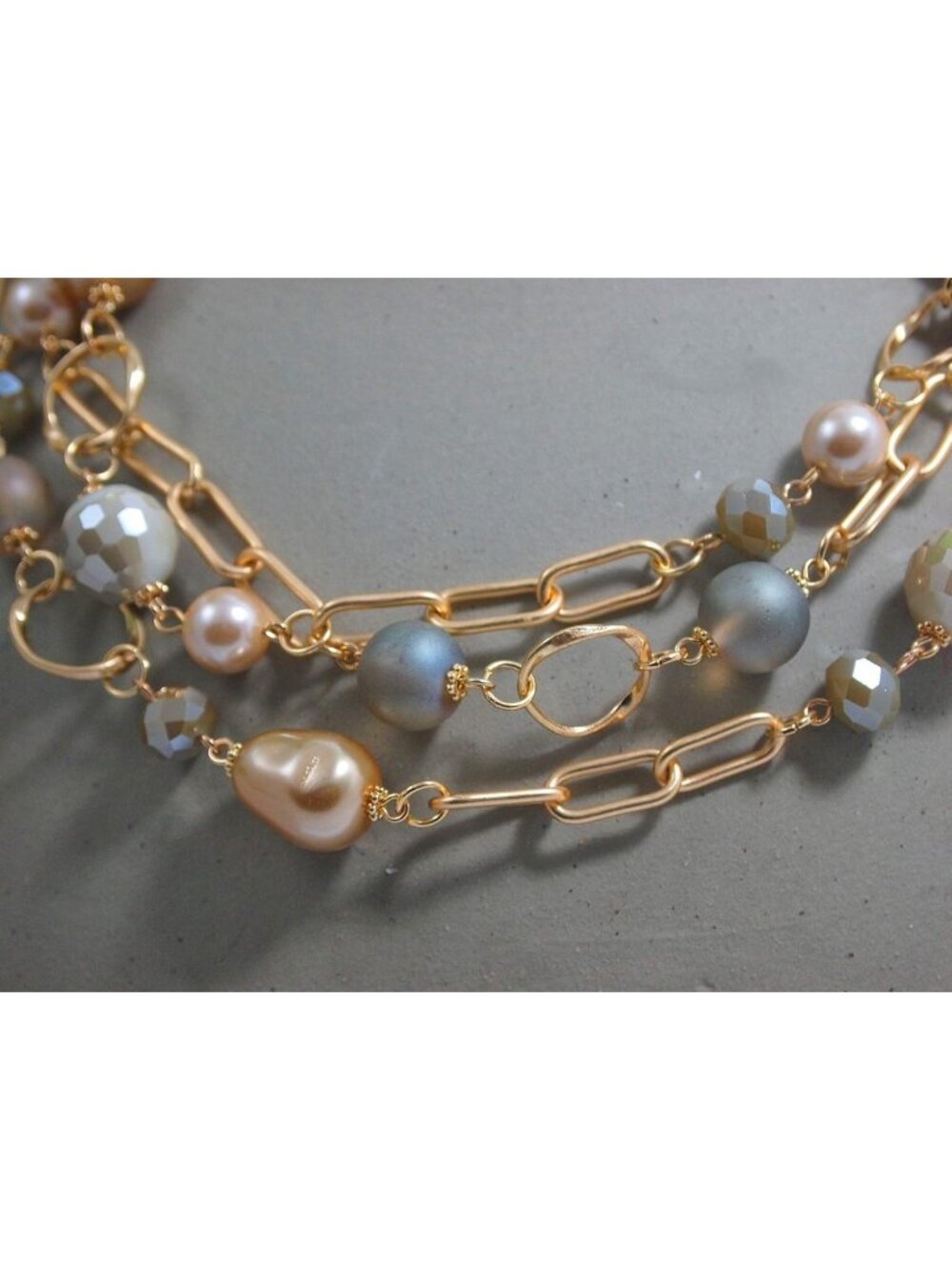 Chunky Multi-Layer Frosted Mother of Pearl Statement Necklace - Pastel Gift - Picture 4 of 8